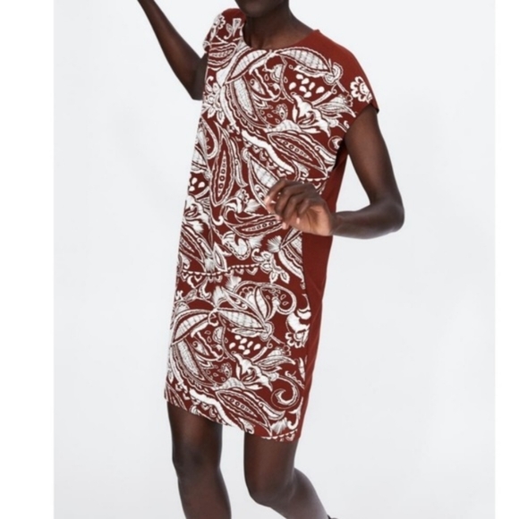Zara Bloggers Favorite Burnt Brick Red Paisley Print Boxy Tunic Dress - Picture 2 of 12